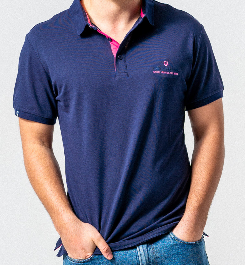 The Original Polo - Classic fit Polo Shirt in Navy with Fuchsia Pink accents