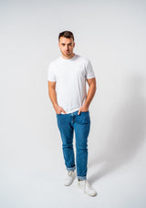 The Base - Classic fit T-shirt in White with Cyan Blue accents