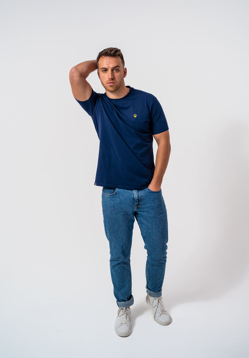 The Dexter - Classic fit T-shirt in Navy Blue with Neon Green accents